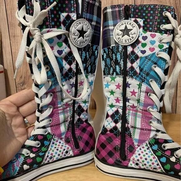 Converse High Top Boots Juniors Sz 2 lace up Mix/Match Pattern - Picture 4 of 10